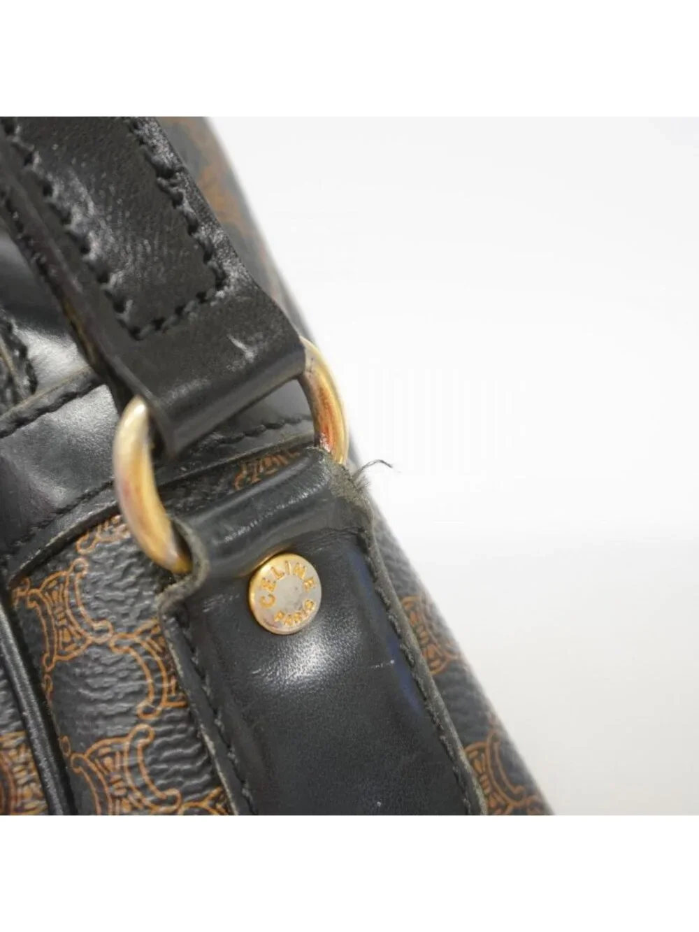 Celine Shoulder Bag Macadam Black Brown Gold